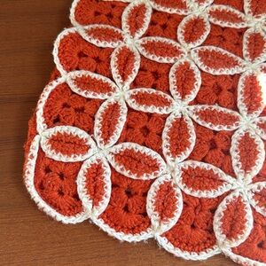 Handmade orange and White Crochet square pillow covers no insert bohemian charm